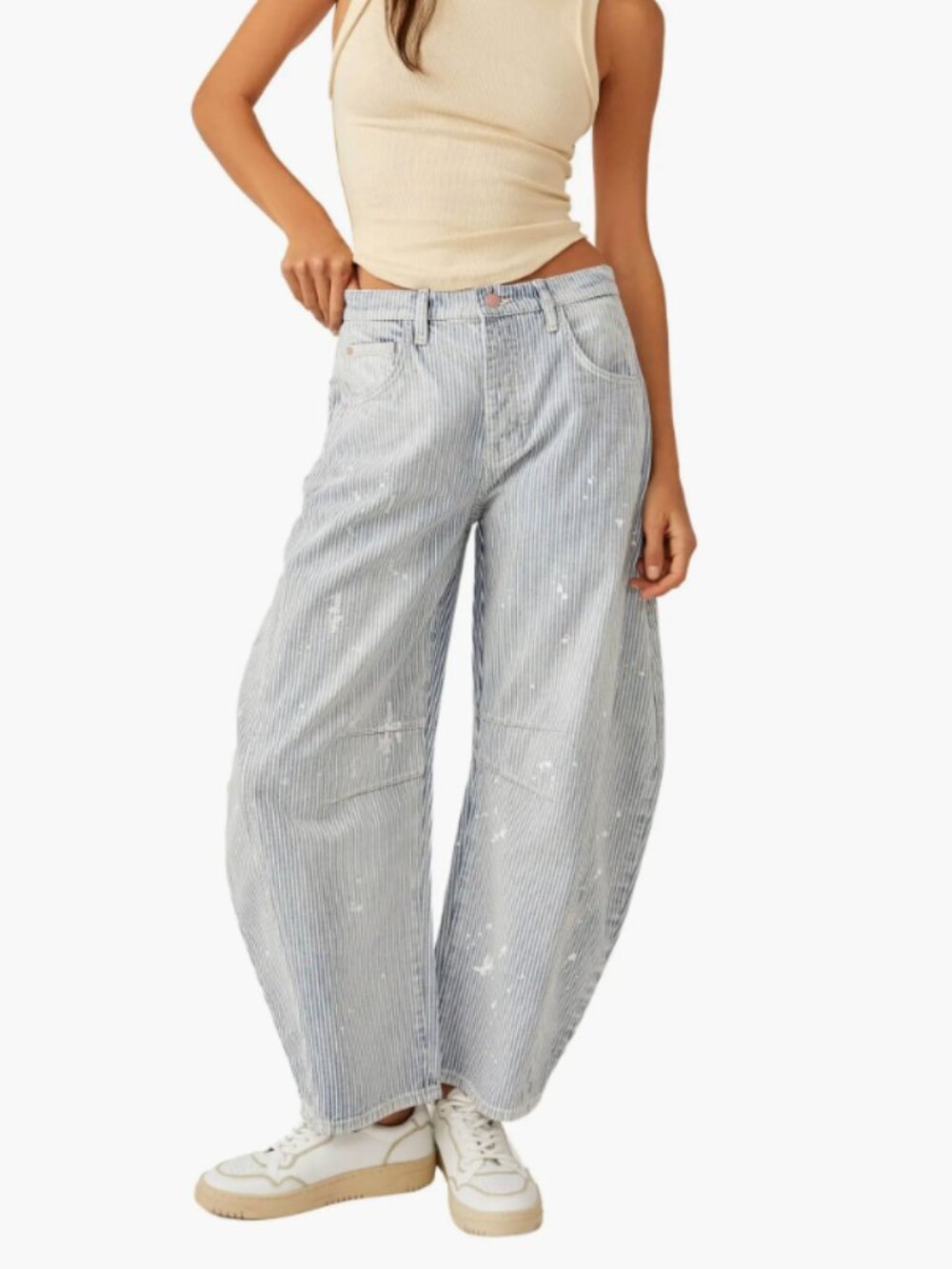 Free People Good Luck Paint Splatter Stripe Jeans, 28